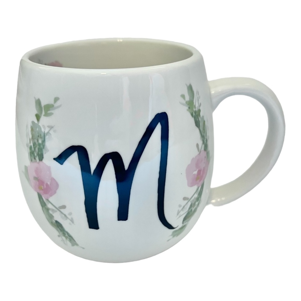 Prima Design Initial "M" White with Pink Flowers Mug